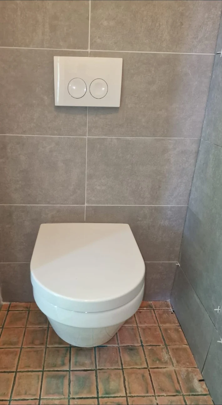 Afgewerkt hangtoilet met bedieningsplaat
